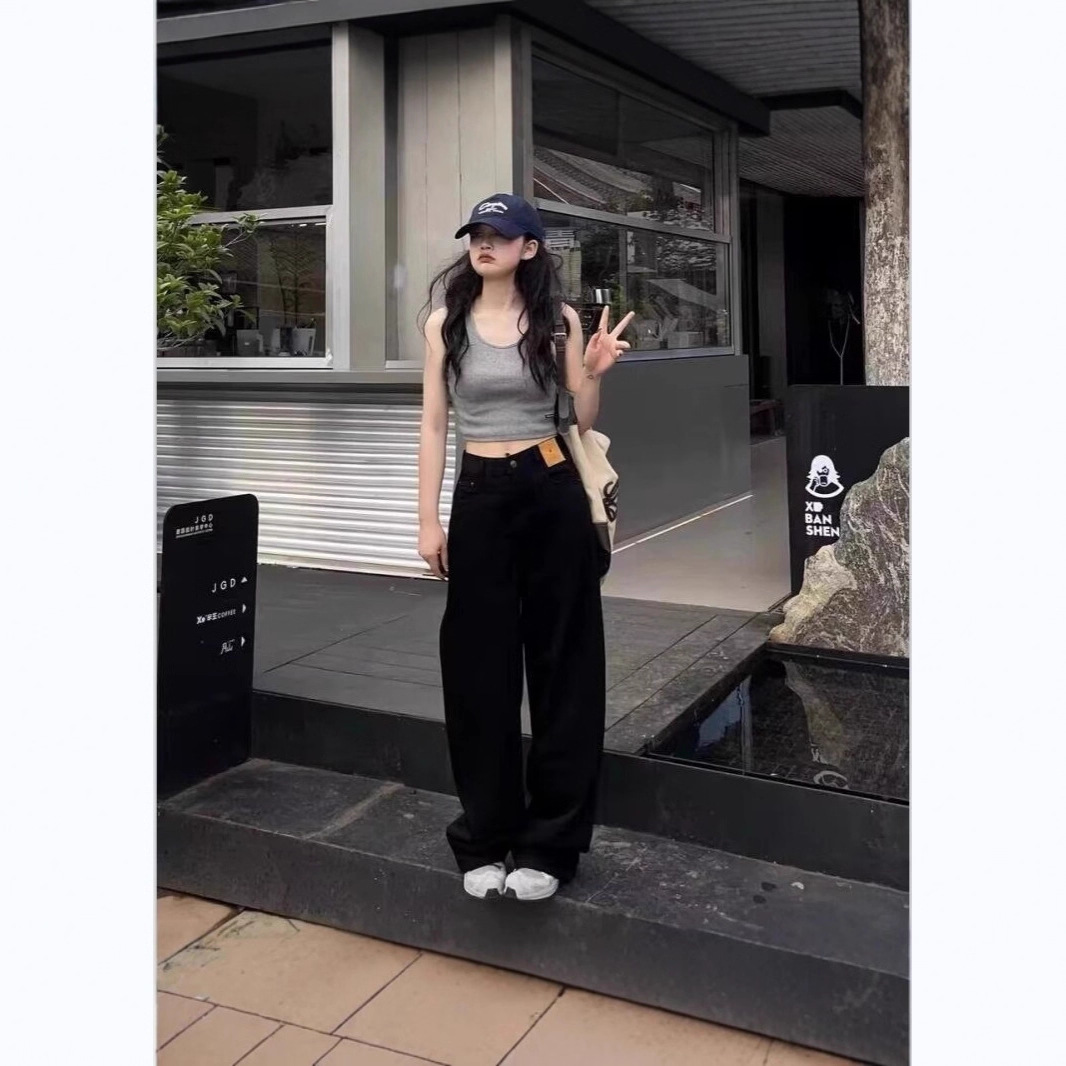 港风潮女夏季新款2025个性字母牛仔裤嘻哈ins潮高街潮流痞帅长裤