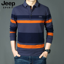 JEEP男装秋季翻领商务休闲长袖T恤男SPIRIT纯棉时尚条纹翻领POLO