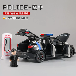 1:24特斯拉警车合金回力车辆带声光城市模型车摆件模型批发代发