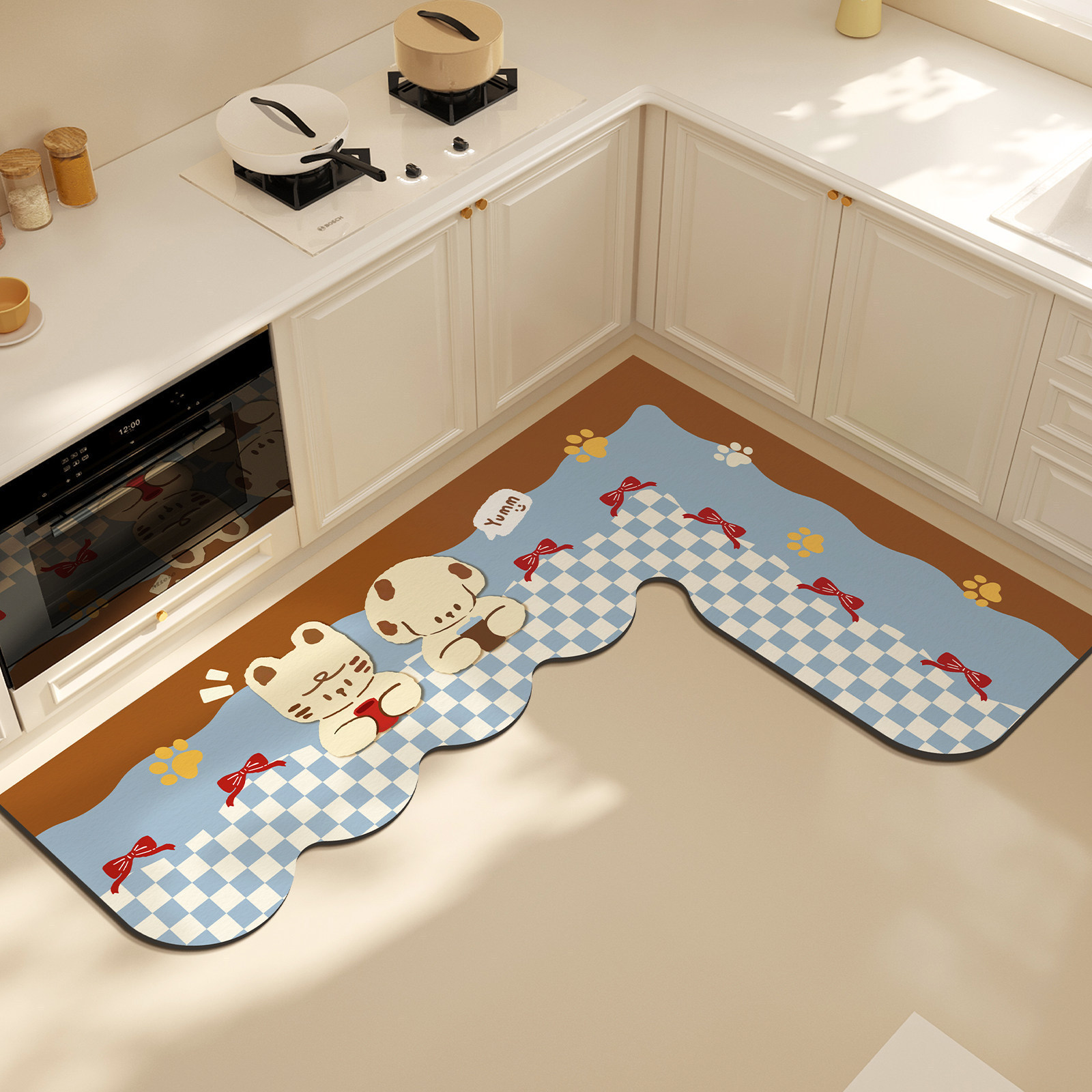 In-Stock Japanese and Korean Style Cute Household Water-Absorbing and Oil-Absorbing Kitchen Mat, Easy to Clean, Wear-Resistant, Dirt-Resistant Diatomaceous Earth Floor Mat, Dropshipping Available
