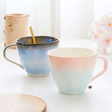 创意渐变马克杯窑变喷色陶瓷水杯电镀杯子可印logo敞口宽口咖啡杯