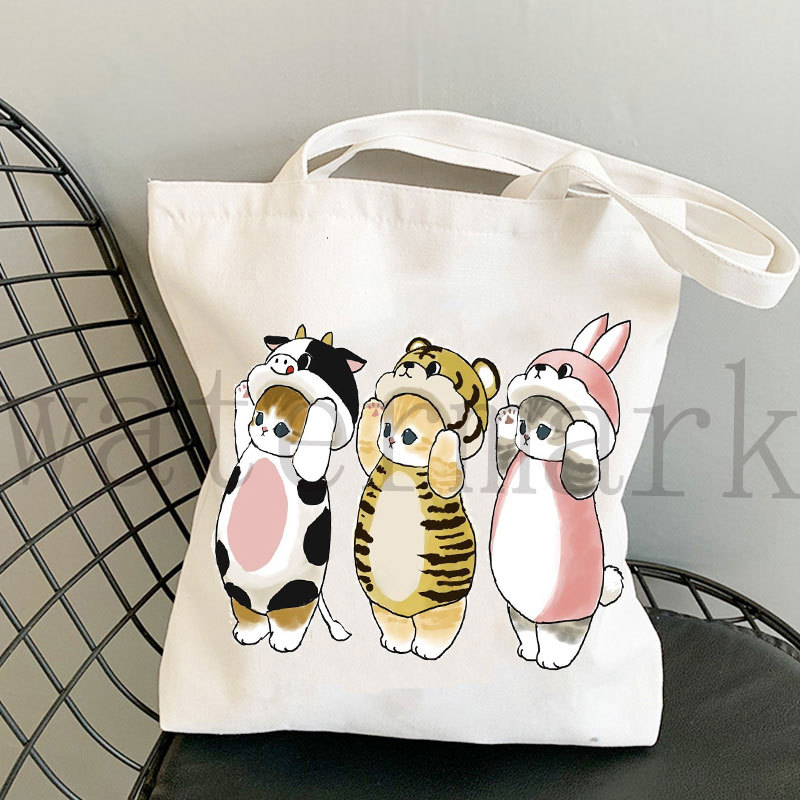 Japón lindo gato Kawaii gato impresión bolsa de lona Harajuku bolsa de hombro bolsa de moda estudiante bolsa de compras de mano