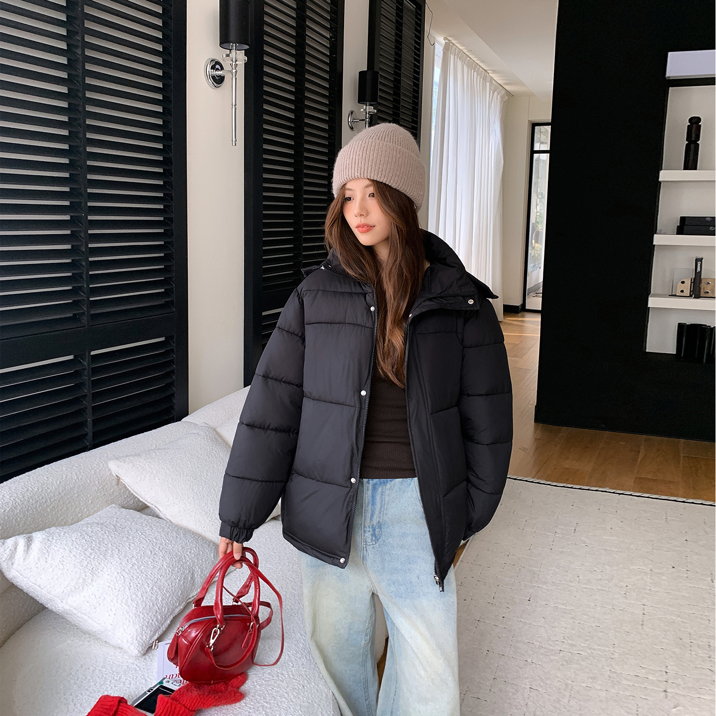 Comercio exterior algodón hombre y mujer corto invierno 2025 nuevo pan encapuchado grueso pareja suelta abrigo cálido moda