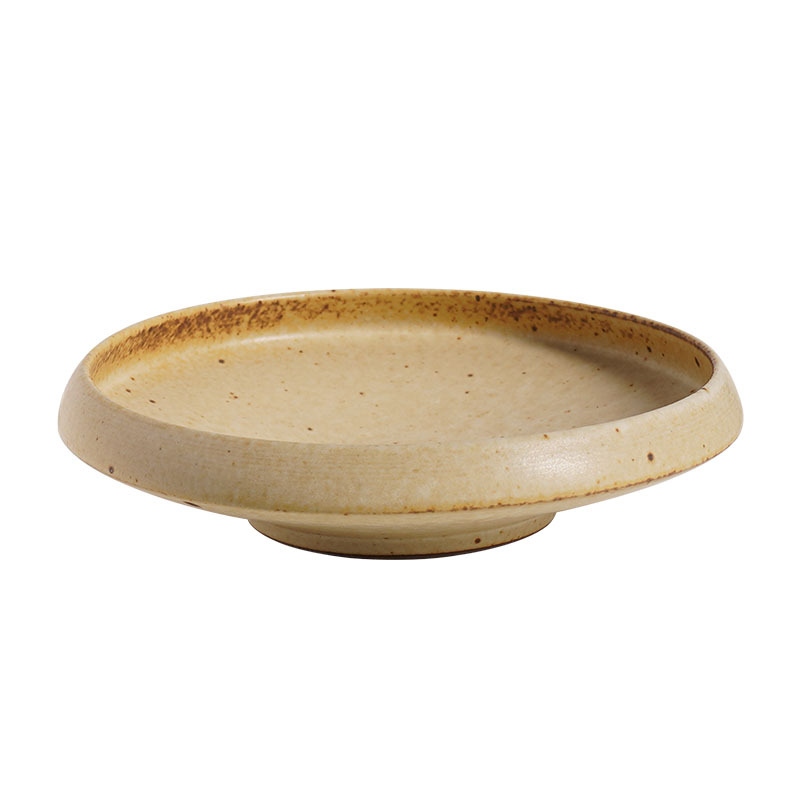 Japanese-Style Rustic Ceramic Plate, Vintage Speckled Rice Bowl with Thick Edges and Tapered Mouth, Bowl and Plate for Japanese-Style Private Dining, Homestay, and Commercial Tableware