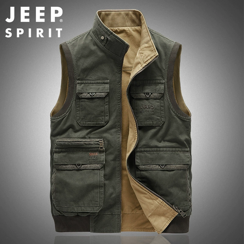 JEEP SPIRIT весенне-осенняя Повседневная Двусторонняя одежда с несколькими карманами, Двусторонняя одежда, рабочая одежда, жилет, мужской жилет 0269