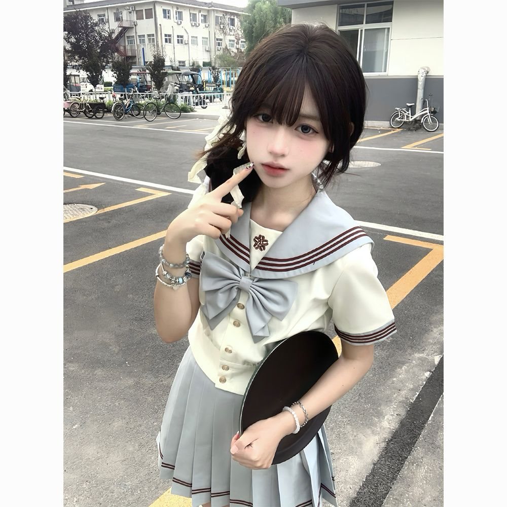 狐兔JK原创抹茶白巧日系水手服套装女中间服短袖JK制服甜美学院风