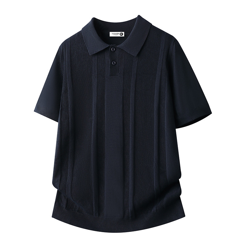Polo camiseta de punto camiseta de manga corta camiseta de hombre solapa rayas huecas viejos vientos de alto nivel de verano fábrica transfronteriza al por mayor
