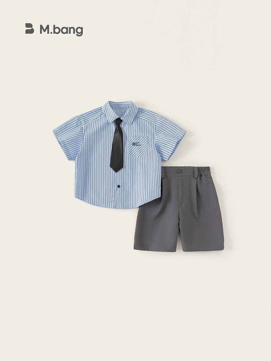 Youbao ropa para niños verano nuevo estilo traje de ropa para niños simple camisa a rayas casual pantalones cortos casuales de dos piezas