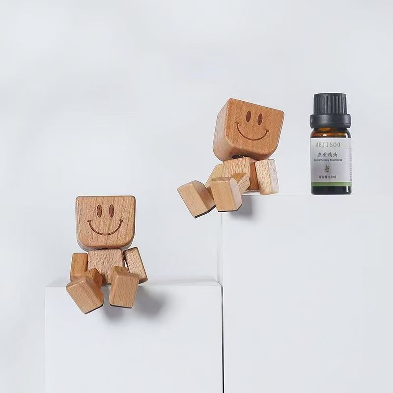 创意榉木抖腿木头人车载香薰桌面摆件汽车出风口治愈装饰礼品摇腿|undefined