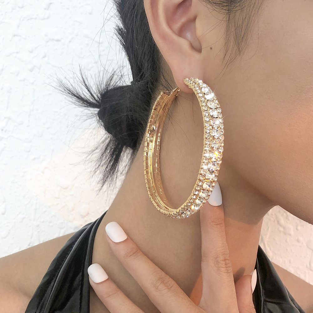 Simple Full Diamond Geometric Hoop Earrings Wholesale Nihaojewelry display picture 13