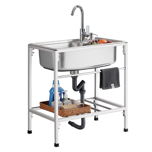 Kitchen thickened simple stainless steel sink single-slot double-slot with bracket basin washbasin dishwashing basin package for home use