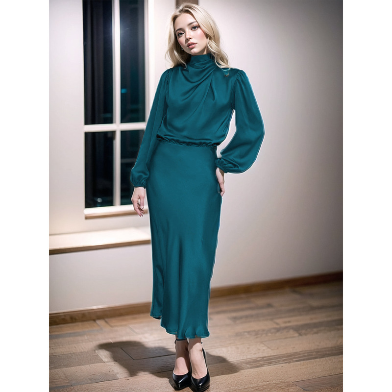 2025 New Autum Export High-End Satin Long-Sleeved Loose Dress Elegant Women's Evening Dress 2025 New Autum Export High-End Satin Long-Sleeved Loose Dress Elegant Women's Evening Dress