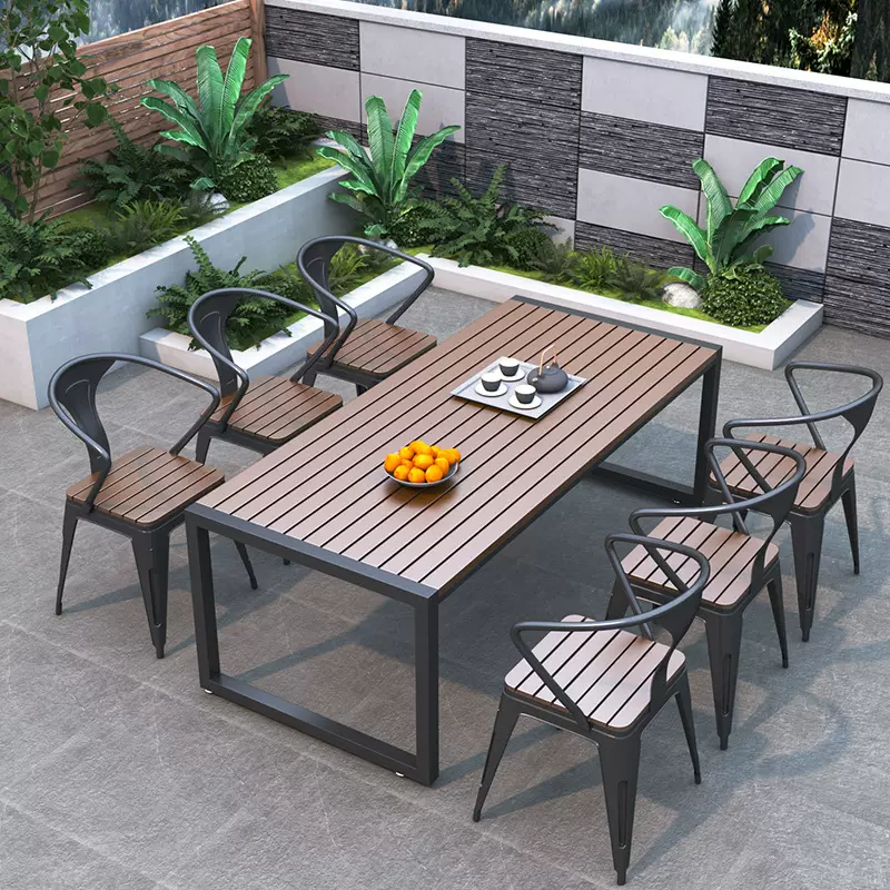 现代简约塑木桌椅户外套装防水防霉阳台庭院家具露天休闲桌椅组合