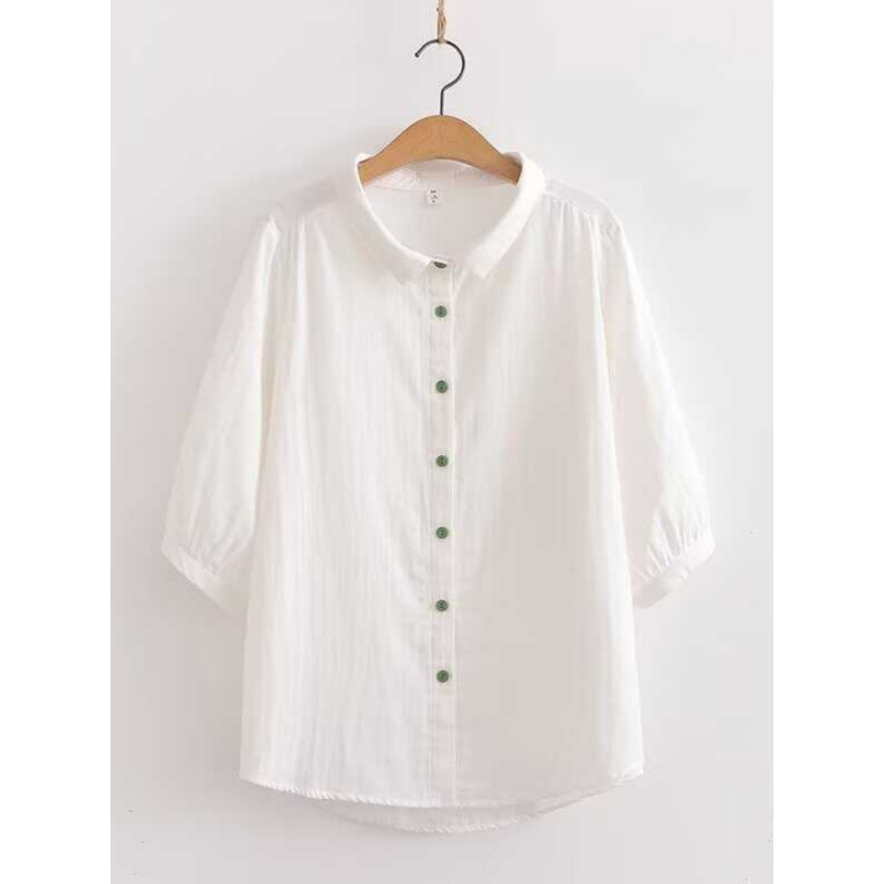 2026 Summer Short-Sleeved White Shirt for Women, Age-Reducing, Stylish, Casual, Loose, Solid Color, Mid-Sleeve Base Shirt Top