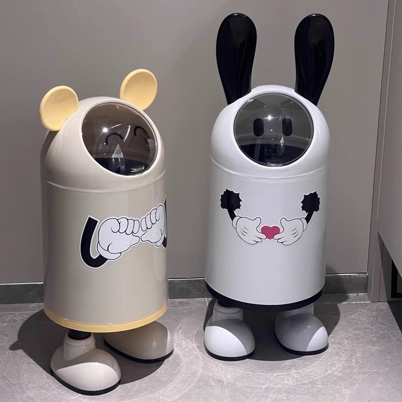 ウサギの耳のゴミ箱のかわいい家庭の客間の寝室のトイレの子供の部屋はふたをひっくり返して紙のかごの高い顔の値の収納桶を持ちます。|undefined