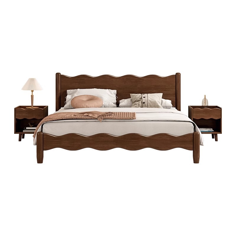 Cama de madera sólida nórdica moderna simple cama ondulada 1.5m 1.8 estilo japonés cama doble retro cama de boda muebles de dormitorio principal