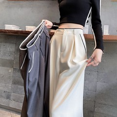 グレーのスーツのズボンの女性の高級感のペンダント感の秋の新型のズボンの高腰のワイドレギンスの女性のカジュアルなストレートのズボン