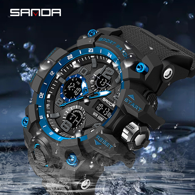 Sanda 6021 reloj deportivo para hombres moda dial grande multifuncional impermeable estudiante moda comercio exterior reloj electrónico para hombres
