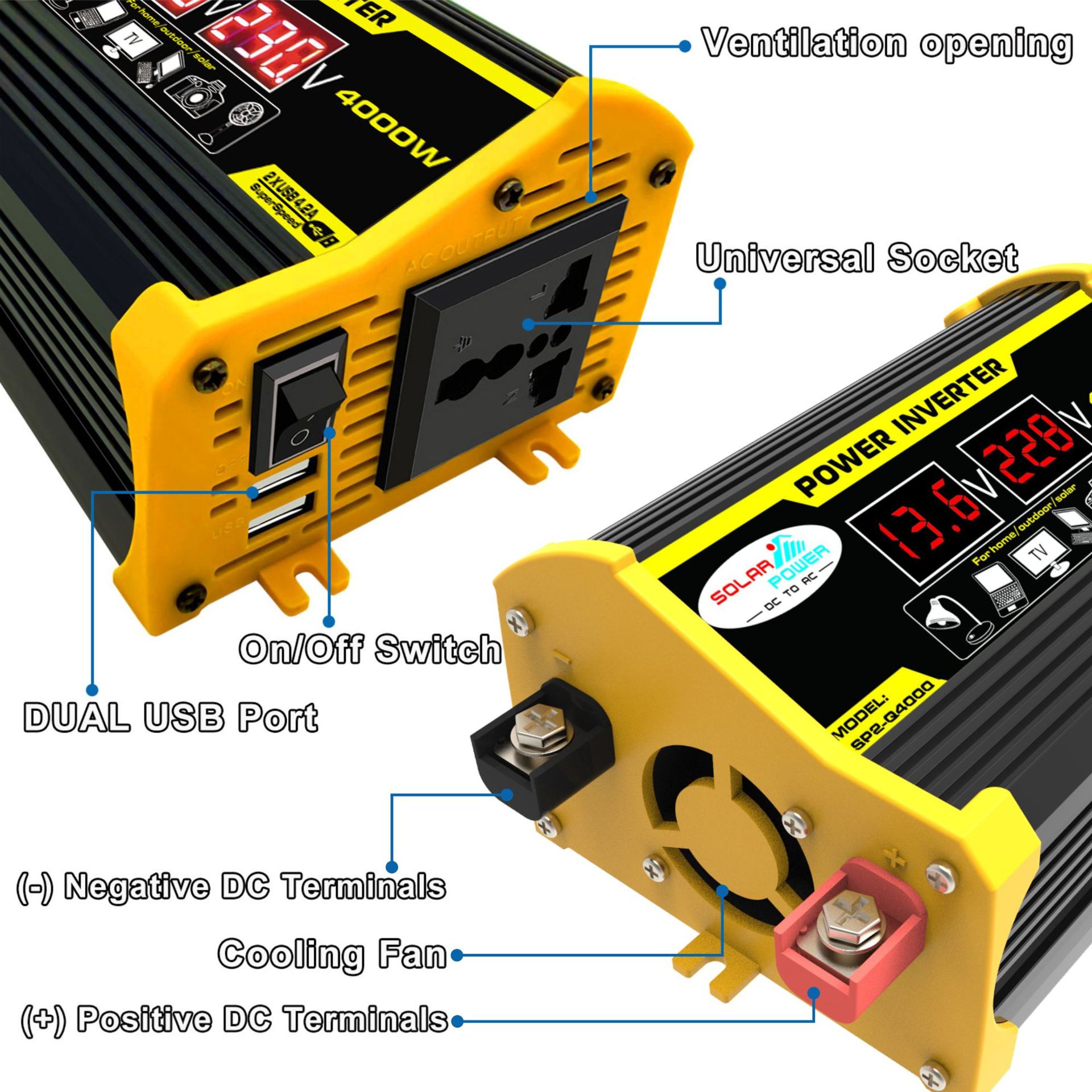 厂家直销智能车载逆变器Power inverter4000W DC12V转AC220V 110V