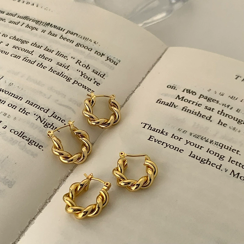 Sophisticated metal demi-season earrings with pigtail, Korean style, high-quality style