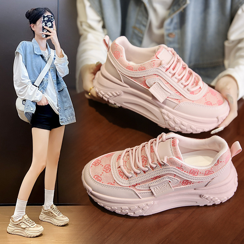 Torre Shoes Women's 2024 New Autumn Breathable Cloth Korean-style All-match Student Sports Thick Sole Heightened Running Shoes