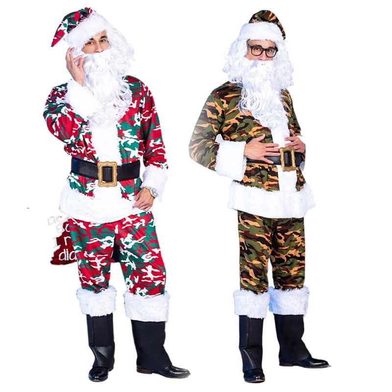 新款现货迷彩圣诞节舞会派对服圣诞服演出服制服圣诞老人舞台装