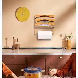 竹制壁挂式厨房保鲜膜收纳盒切割器厨房工具抽屉锡箔纸切割盒