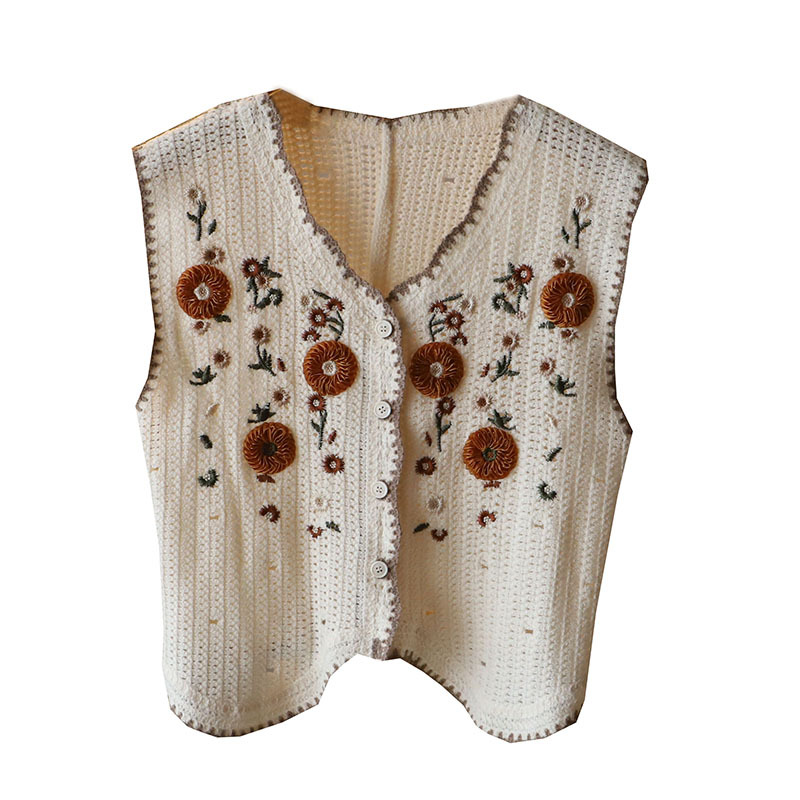 [Bizheng] primavera nuevo estilo coreano ropa de mujer Mori tridimensional pequeña flor bordada Chaleco de punto cardigan chaleco 7715