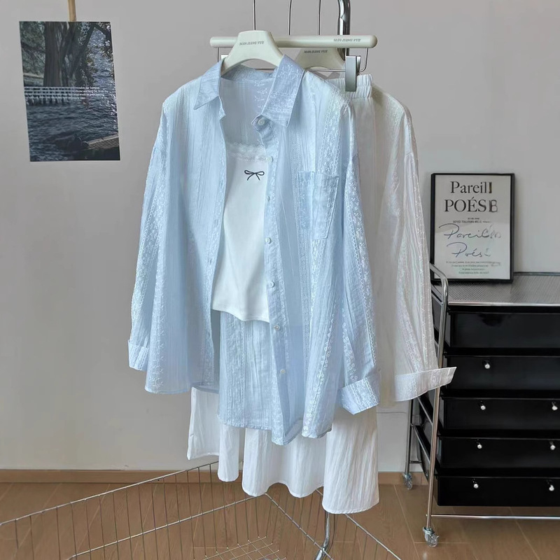 Texture Thin Sunscreen Shirt Women's Niche 2025 Sweet Joker Loose Casual Shirt Long Sleeve Shirt Wholesale