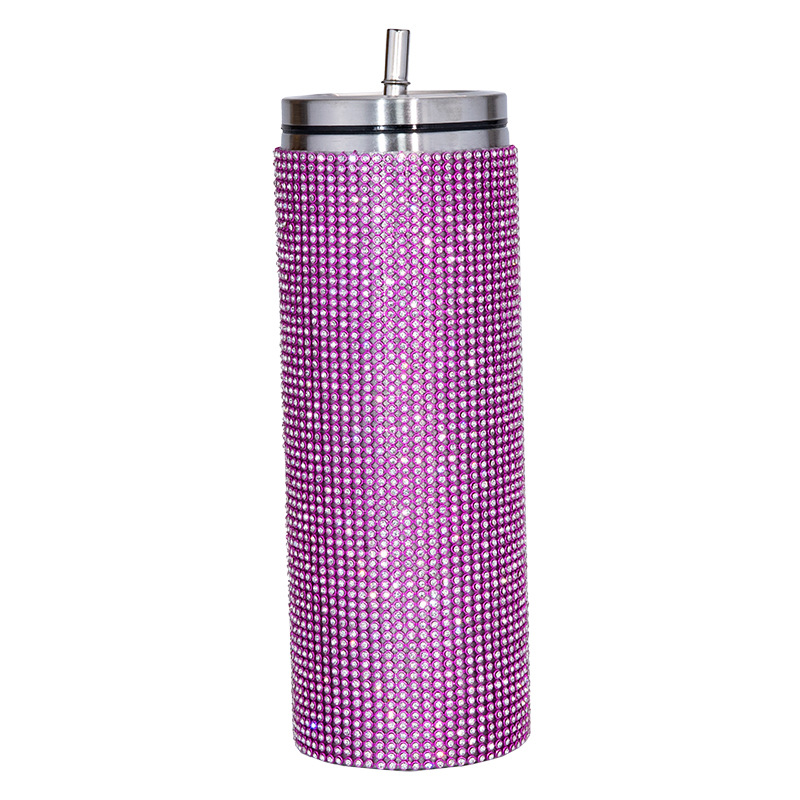 Amazon transfronterizo 20oz recta Copa de diamante recta Copa rhinestone taza de vacío de acero inoxidable taza de paja de vacío taza de café