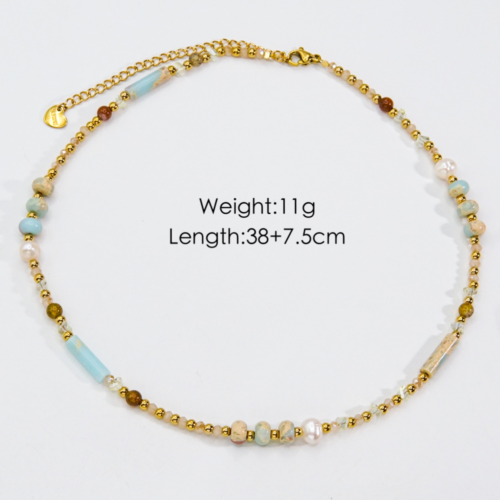 Simple Style Commute Round Natural Stone Freshwater Pearl Shell Beaded Plating Necklace display picture 3