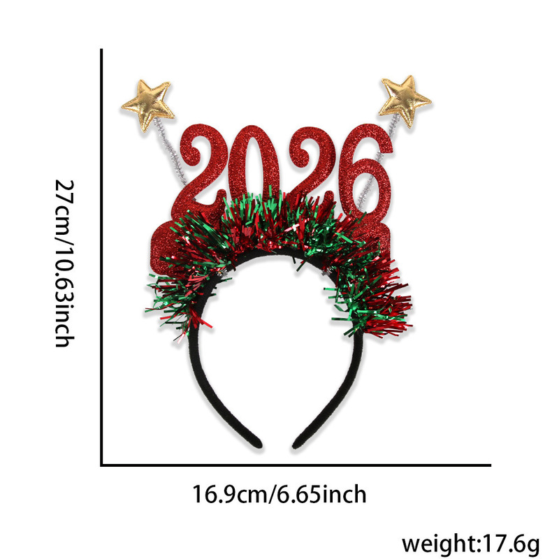 2026 デジタルスターカラーストリップヘッドバンドクリスマスパーティーデコレーション雰囲気写真小道具大晦日新年ヘッドバンド|undefined