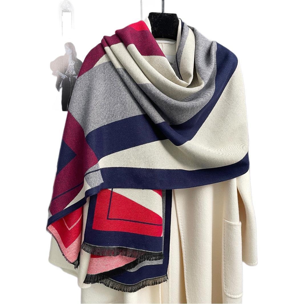 새로운 한국 스타일 가을과 겨울 패션 기하학적 두꺼운 모조 캐시미어 따뜻한 다재다능한 사무실 숄 스카프 양면 듀얼 유즈