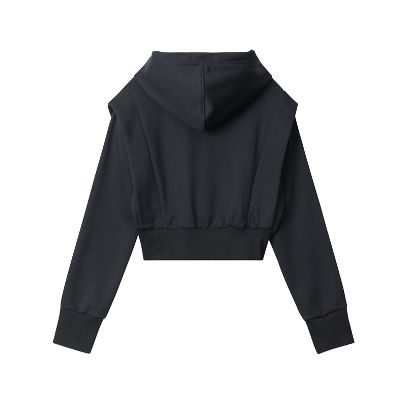 나리엘 가을 미국 패션 브랜드 후디 짧은 스웨터 여성 후디 후드 네이벨 솔리드 컬러 풀오버 자켓 탑