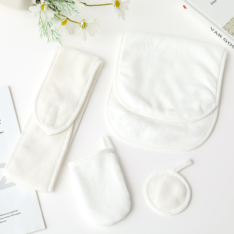 Velcro, banda de cabello, guantes de desmaquillaje, algodón redondo para la piel, banda de cabello, toalla de desmaquillaje, conjunto de toallas de desmaquillaje
