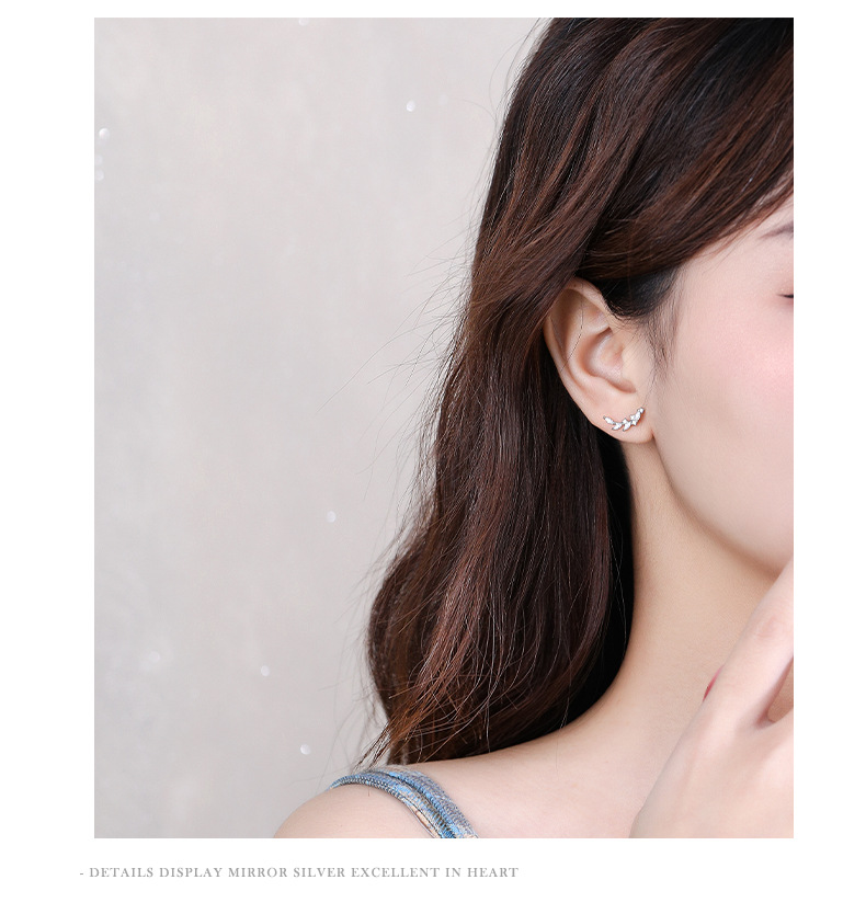 Leaf Pattern Women'S Gender 1 Pair 925 Sterling Silver Zircon Leaf Ear Studs
