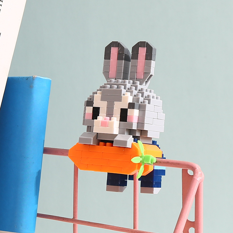 Compatible con LEGO gigante Panda flor azul lindo muñeca de dibujos animados montado bloques construcción juguete para niños puesto caja ciega al por mayor