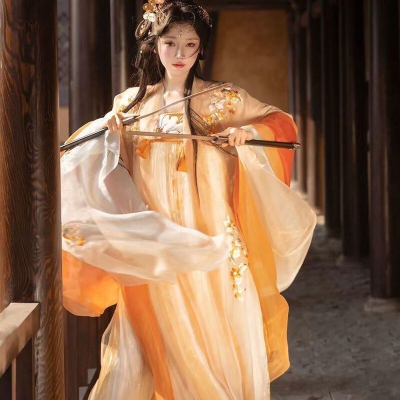 Original Tang Dynasty Han Dynasty Women's Heavy Industry Embroidery Jade Song Suit One-Piece Chest-Length Skirt Super Fairy Han Elements Large Sleeve Shirt