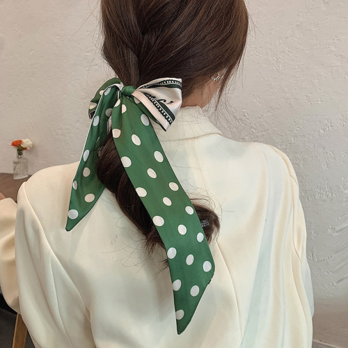 Round dot Hair Band Scarf women Scrunchies printing diagonal day burst long small scarf binding hair