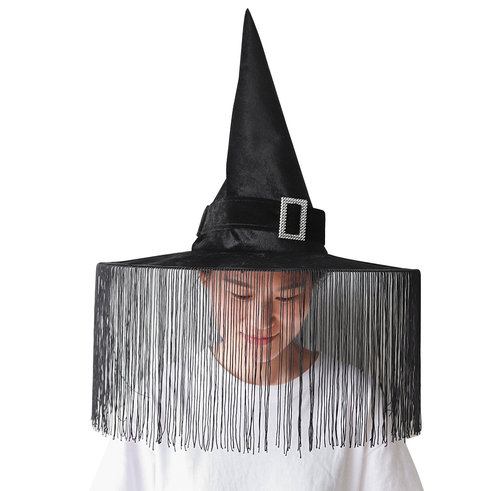 Cross-border nuevo Halloween plegado sombrero de bruja sombrero de bruja fiesta fiesta vestido sombrero de bruja con bordas negras