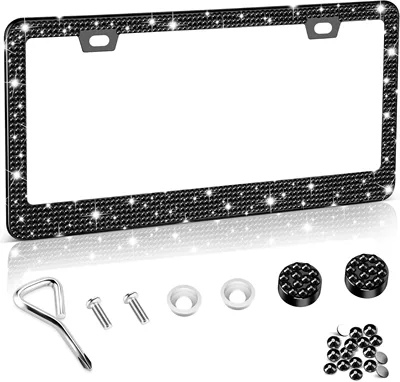 Frame with Diamonds-Includes — License plate holder/license plate holder - black-1-piece