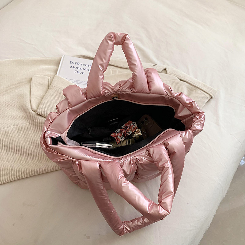 Down Bag Women Fashion Large Capacity Tote Bag High grade Shiny Handbag Simple Checkered Cotton Bag Shoulder Bag_voghion.com