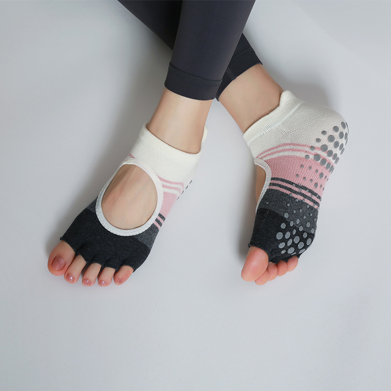 Calcetines de Yoga de empeñamiento de fuga a juego de color Calcetines antideslizantes de silicona calcetines de cinco dedos calcetines deportivos Pilates calcetines de fitness de interior