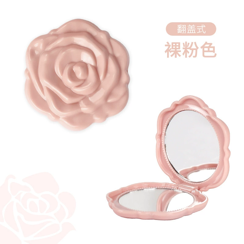 Folding double-sided pocket mirror, rose design, compact handheld (0.03 kg)
