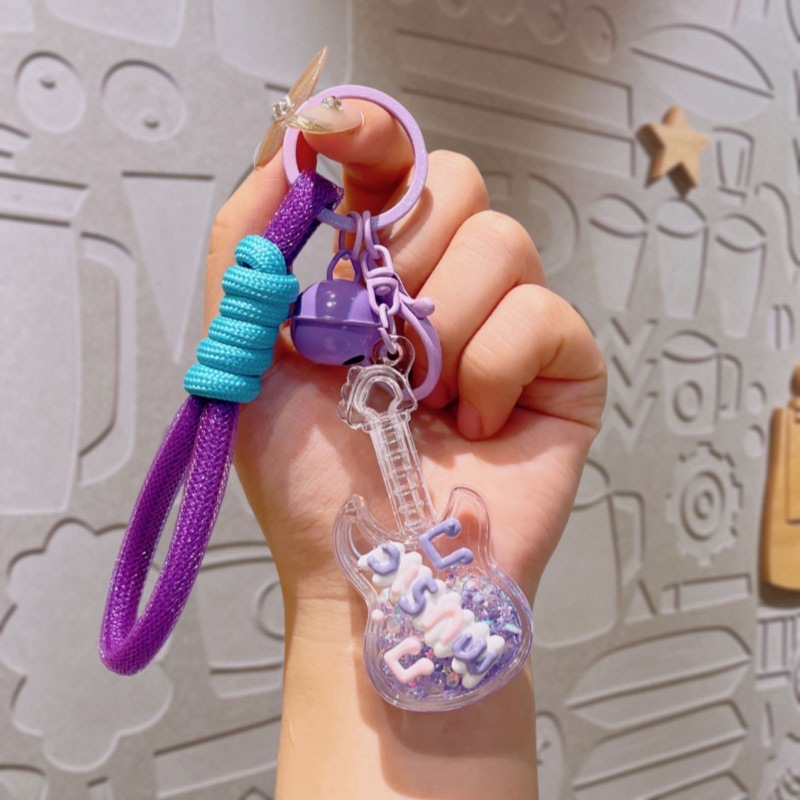 アクリル小さなギター流砂ボトル発光キーホルダーオイルペンダントカップルキーホルダーペンダント小さなギフト卸売|undefined