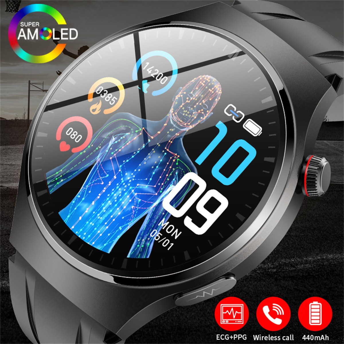 LIGE/邦威時尚男士智能手錶無創血糖ECG+PPG健康監測手環