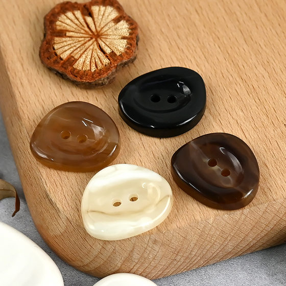 Irregular Type-A Transparent Resin Buckle Pale Coffee White Simi Textured Coat Button Fur Sweater Cardigan Button