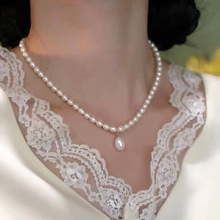 时尚通勤天然淡水珍珠项链女法式高级感小众设计复古水滴珍珠颈链