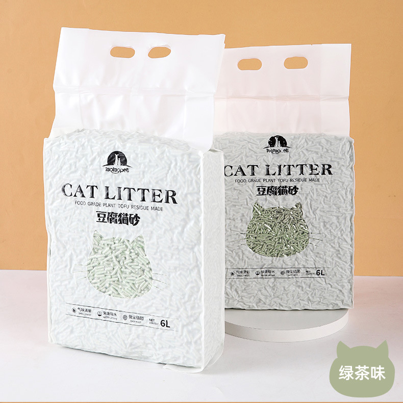 厂家现货皮皮淘原味豆腐猫砂6L绿茶味可降解除臭植物猫砂大量批发详情22