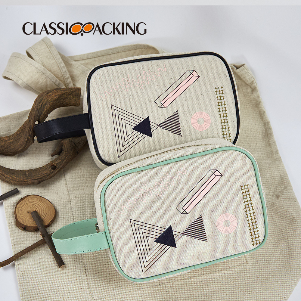 Bolsa de almacenamiento portátil simple, fabricante de bolsas de lavado de viaje de gran capacidad, bolsa de cosméticos de lino portátil multifuncional al por mayor